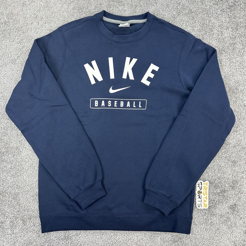 Nike Baseball Sweatshirt Mens Small Navy Club Fleece Crewneck Graphic Pullover